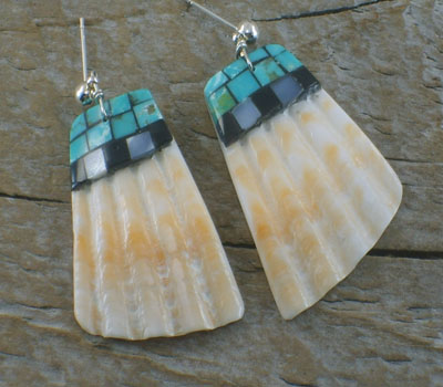 Native American Earrings Spiney Oyster Turquoise Jet Inlay